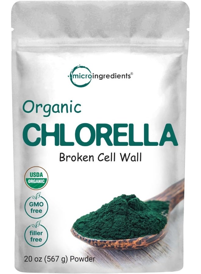 Organic Chlorella Powder, 16 Ounce (1Lb), Broken Cell Wall, Rich In Vegan Proteins & Vitamins, Raw, Bulk Premium Chlorella Supplement, Vegan Friendly, Non-Irradiation