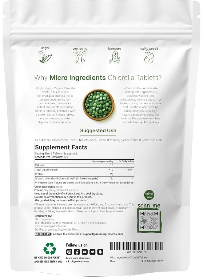 Organic Chlorella Supplement, 3000Mg Per Serving, 720 Tablets