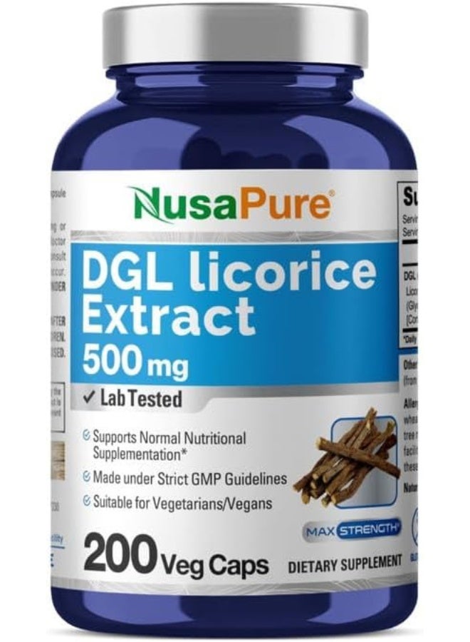 Dgl Licorice Extract 500 Mg 200 Veggie Capsules (Vegan, Non-Gmo & Gluten-Free)