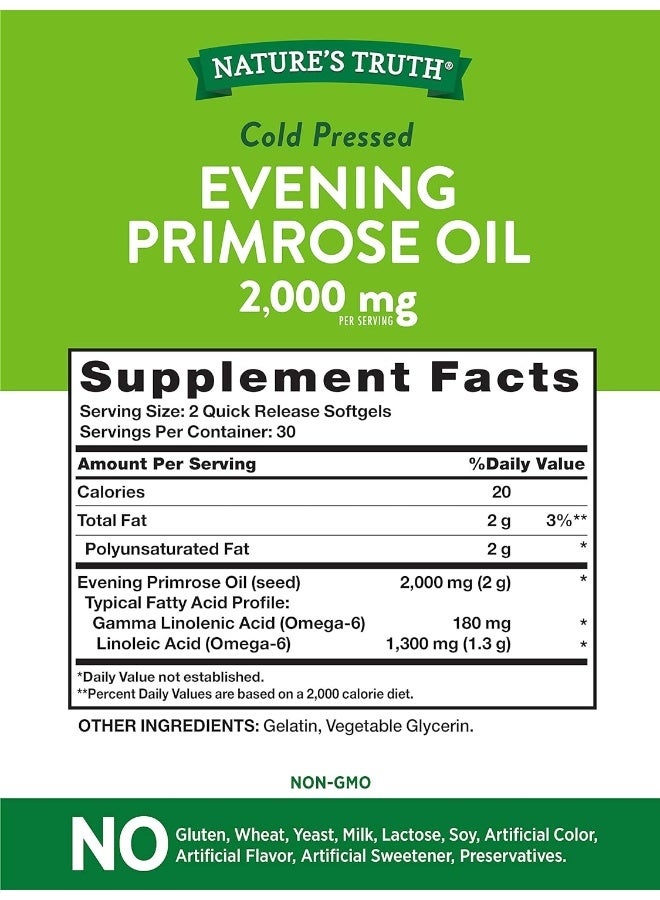 Cold Pressed Evening Primrose Oil 1000 Mg Capsules, 60 Count