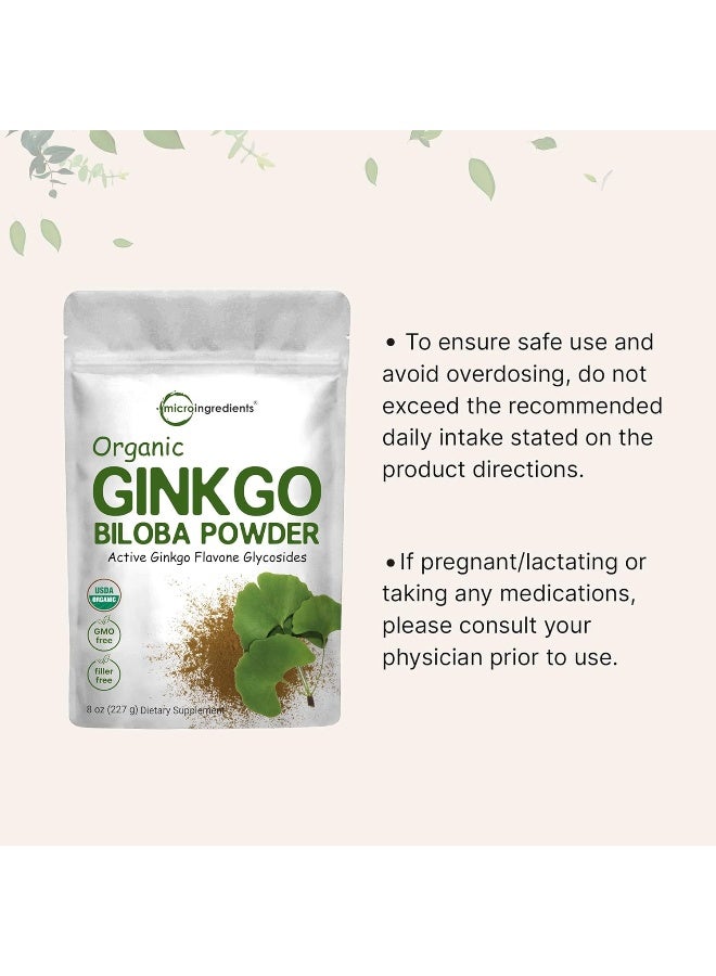 Raw Organic Ginkgo Biloba Powder, 8 Ounce (18 Months Supply), Filler Free, Supports Brain Function And Mental Alertness, No Gmos And Vegan Friendly