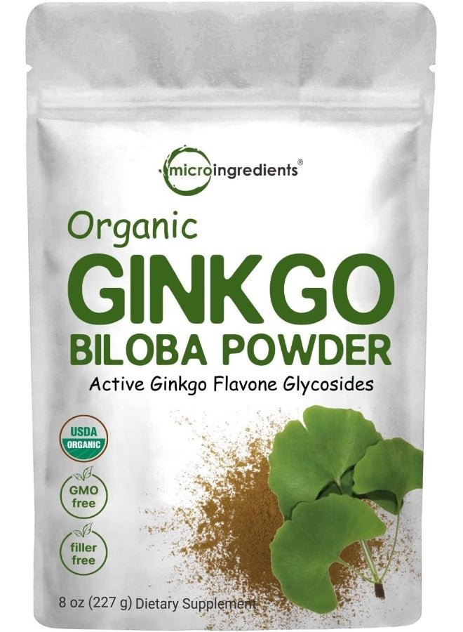 Raw Organic Ginkgo Biloba Powder, 8 Ounce (18 Months Supply), Filler Free, Supports Brain Function And Mental Alertness, No Gmos And Vegan Friendly