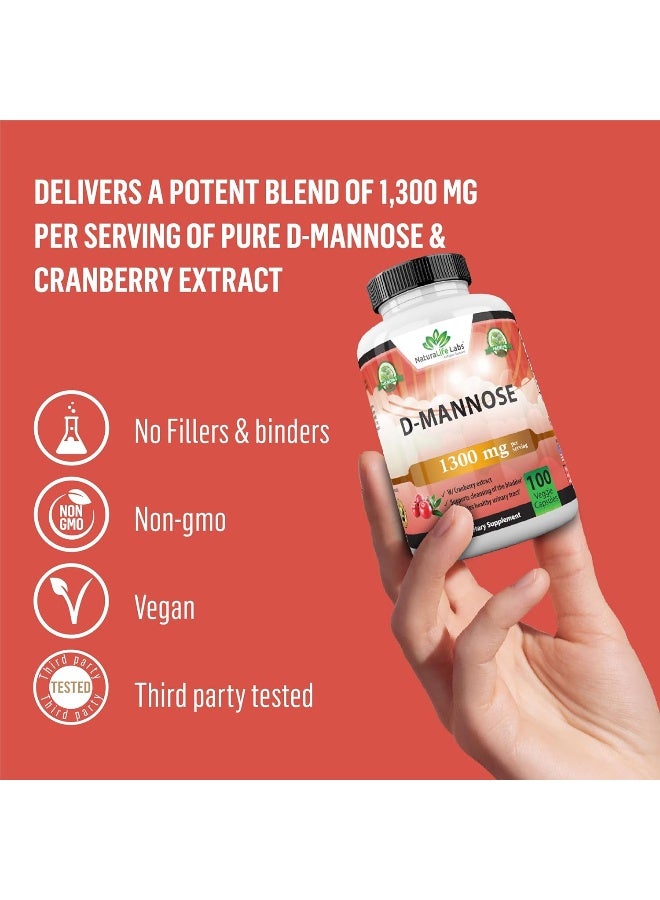 D-Mannose 1,300 Mg With Cranberry Extract Fast-Acting, Flush Impurities, Natural Urinary Tract Health