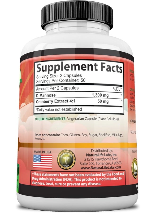 D-Mannose 1,300 Mg With Cranberry Extract Fast-Acting, Flush Impurities, Natural Urinary Tract Health