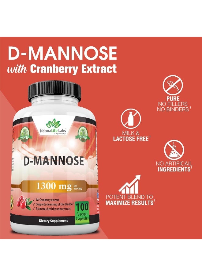 D-Mannose 1,300 Mg With Cranberry Extract Fast-Acting, Flush Impurities, Natural Urinary Tract Health