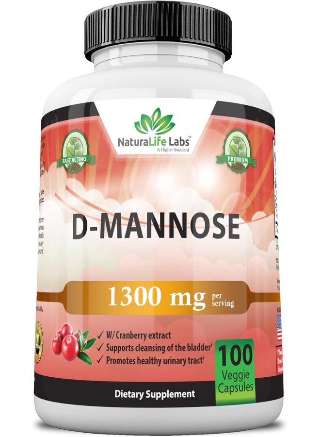 D-Mannose 1,300 Mg With Cranberry Extract Fast-Acting, Flush Impurities, Natural Urinary Tract Health