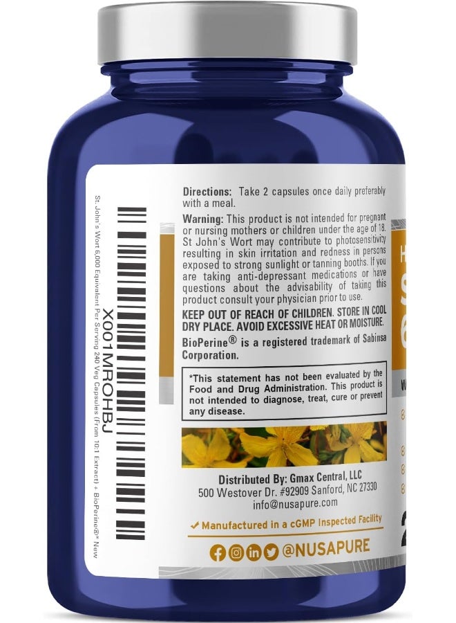 St. John'S Wort 6000 Mg Per Serving. 240 Veggie Capsules (Vegetarian, Non-Gmo & Gluten-Free) With Bioperine