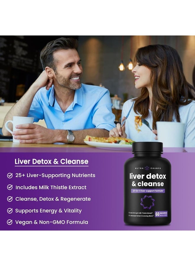 Liver Cleanse Detox & Repair Formula | 25+ Herbs: Milk Thistle Extract With Silymarin, Artichoke, Dandelion, Chicory Root Powder & More! | Premium Liver Support Pills Supplement, 60 Capsules