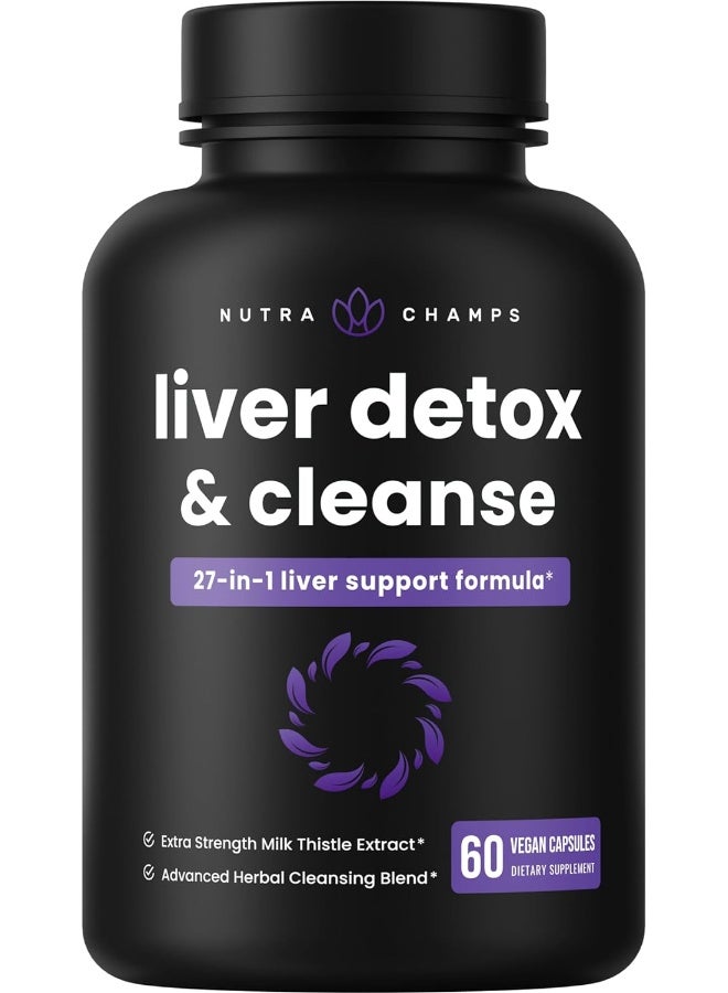 Liver Cleanse Detox & Repair Formula | 25+ Herbs: Milk Thistle Extract With Silymarin, Artichoke, Dandelion, Chicory Root Powder & More! | Premium Liver Support Pills Supplement, 60 Capsules
