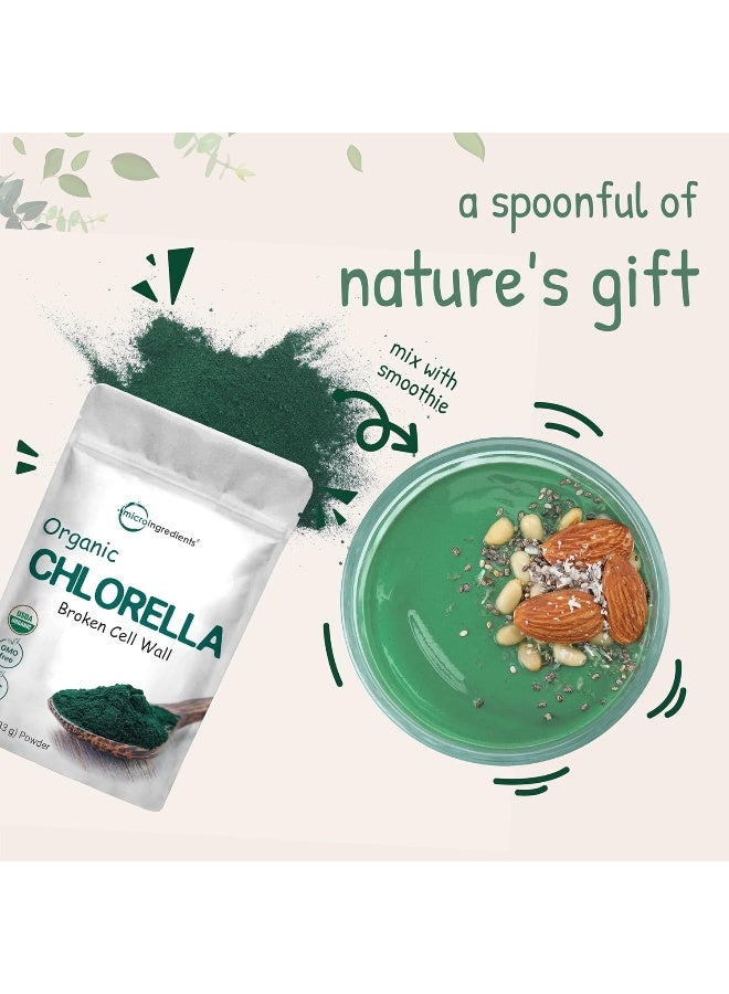 Organic Chlorella Powder 8 Ounce, Rich In Immune Vitamins, Proteins, Chlorophyll, Minerals, Amino Acids, Fatty Acids And Fiber, Chlorella Supplement, Support Immune System, Vegan Friendly