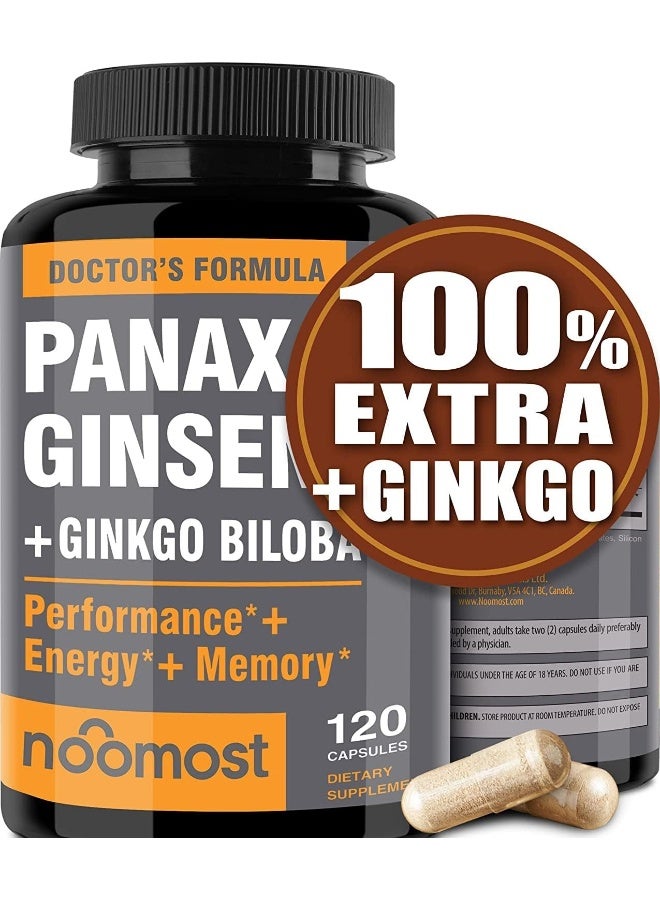 Men'S And Women'S Korean Red Panax Ginseng With Ginkgo Biloba, 120 Vegan Capsules