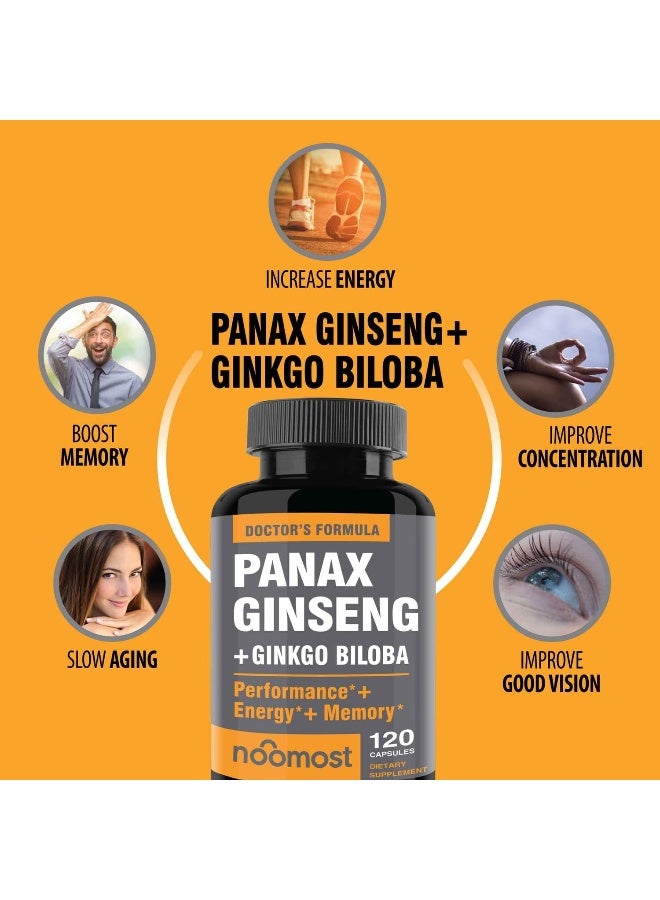 Men'S And Women'S Korean Red Panax Ginseng With Ginkgo Biloba, 120 Vegan Capsules
