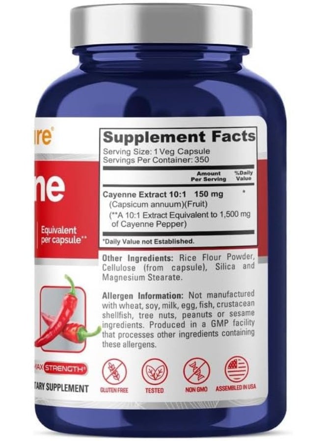 Cayenne Pepper 1500Mg Per Caps, 350 Veggie Capsules, Vegetarian, Non-Gmo, Gluten-Free