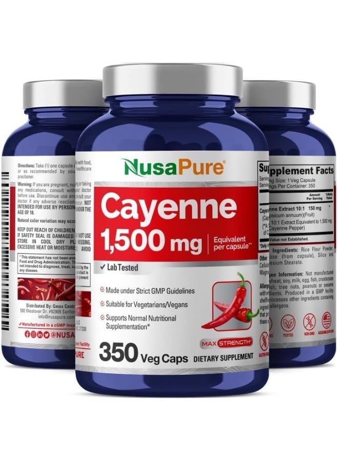 Cayenne Pepper 1500Mg Per Caps, 350 Veggie Capsules, Vegetarian, Non-Gmo, Gluten-Free