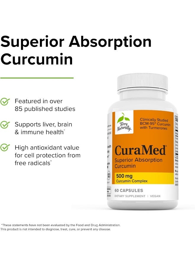 Curamed 500 Mg Vegan 60 Softgels Superior Absorption Bcm-95 Curcumin Supplement