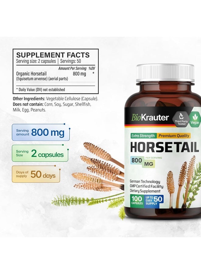 Horsetail Capsules, 500 Mg, Organic Horsetail Herb (Equisetum Arvense) (100 Capsules)