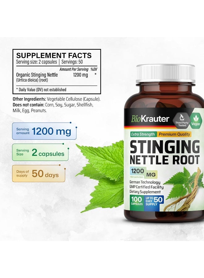 Stinging Nettle Capsules Natural Urinary Tract & Overall Health Support Organic Nettle Root Powder (Urtica Dioica) 1800 Mg 100 Vegan Pills Non Gmo