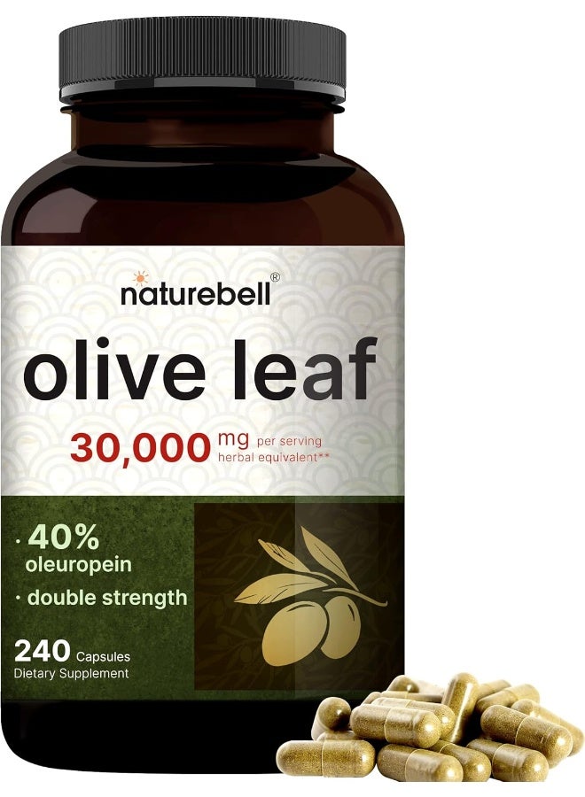 Olive Leaf Extract 30000Mg, 240 Capsules | 40% Active Oleuropein, 50:1 Herbal Equivalent – Rich In Polyphenol & Flavonoid Antioxidants For Immune & Heart Health – Non-Gmo