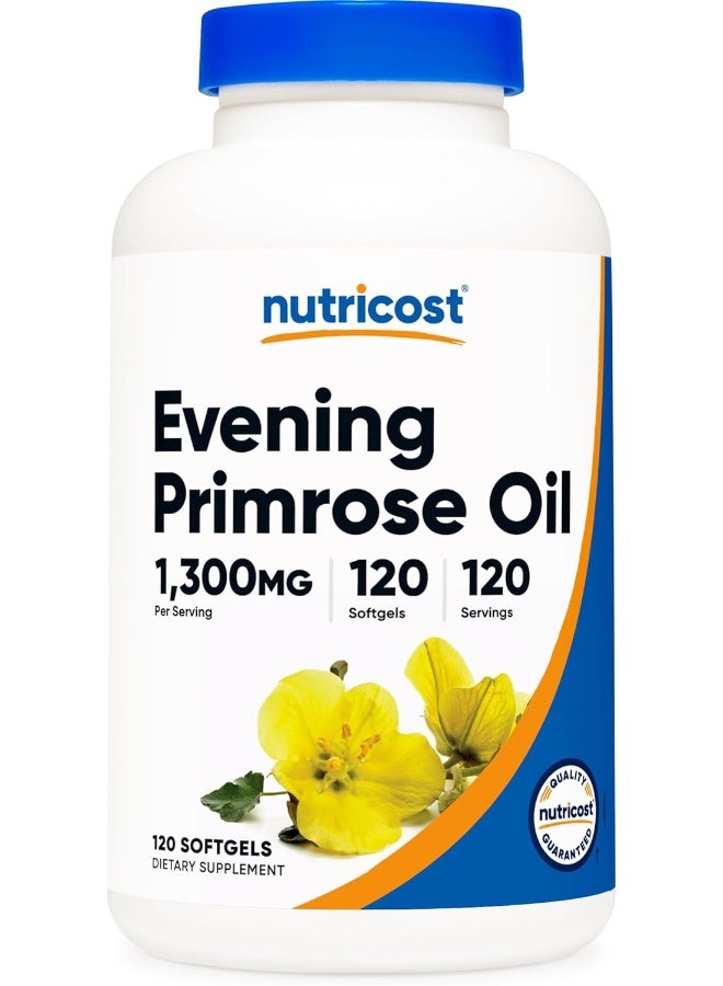 Nutricost Evening Primrose Oil 1,300mg, 120 Softgels - Cold Pressed, Non-GMO, Gluten Free, 120 Servings