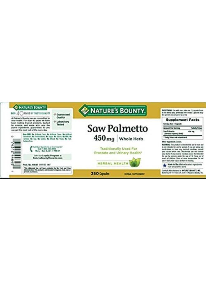 Saw Palmetto 450 mg Capsules 250 ea (Pack of 2)