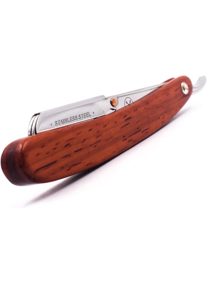 Parker'S Rosewood Wood Handle Professional Barber Straight Razor & 5 Blades