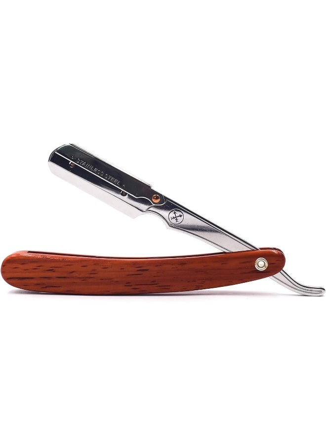 Parker'S Rosewood Wood Handle Professional Barber Straight Razor & 5 Blades