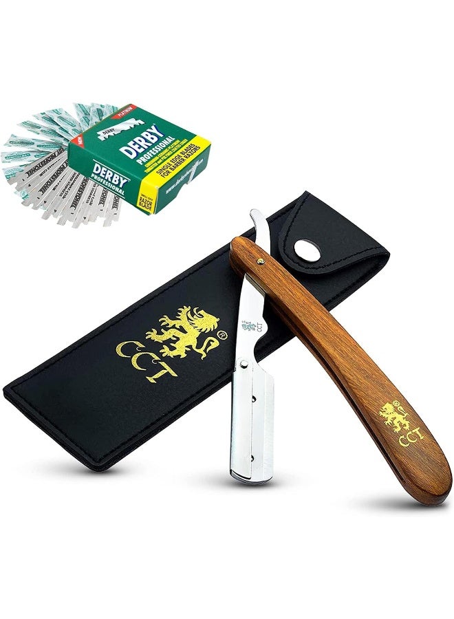 ® Cut Throat Razor Kit Missanda Hardwood & Stainless Steel Professional Barber RazorPremium Single Blade Straight Edge RazorMoustache & Beard ShaperTravel Pouch Included