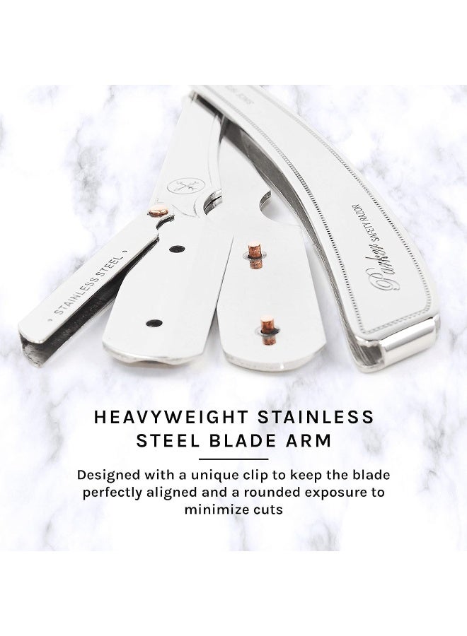 Srx Heavy Duty Professional 100% Stainless Steel Straight Edge Barber And 5 Shark Super Stainless Blades