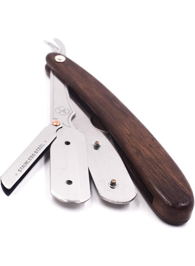 Parker'S Walnut Wood Handle Professional Barber Straight Razor & 5 Blades