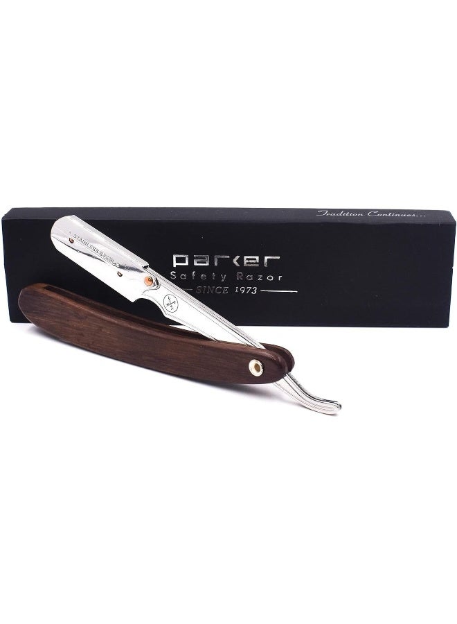 Parker'S Walnut Wood Handle Professional Barber Straight Razor & 5 Blades