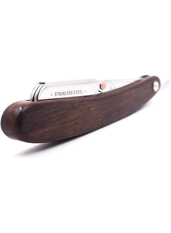 Parker'S Walnut Wood Handle Professional Barber Straight Razor & 5 Blades