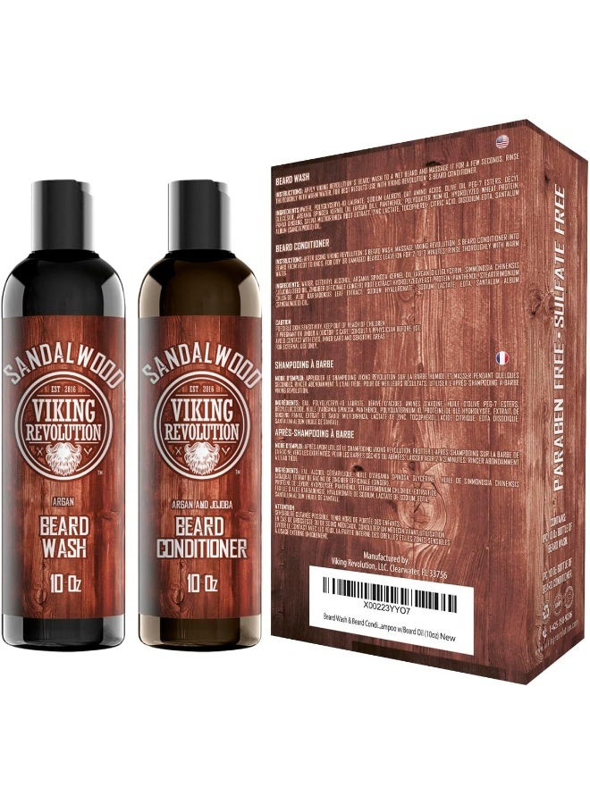 Beard Wash & Beard Conditioner Set W/Argan & Jojoba Oils Softens & Strengthens Natural Sandalwood Scent Beard Shampoo W/Beard Oil (300Ml)