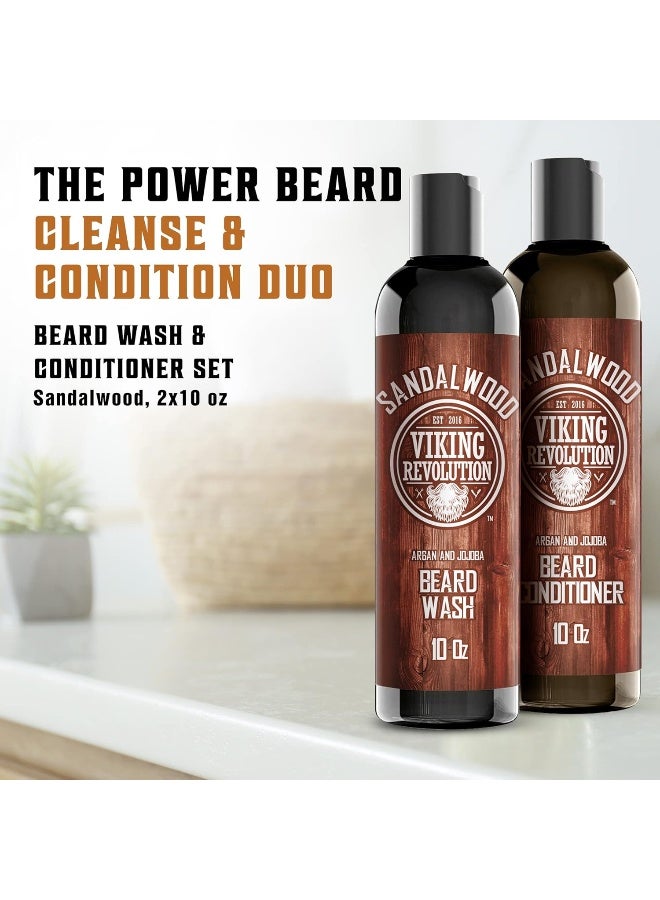 Beard Wash & Beard Conditioner Set W/Argan & Jojoba Oils Softens & Strengthens Natural Sandalwood Scent Beard Shampoo W/Beard Oil (300Ml)