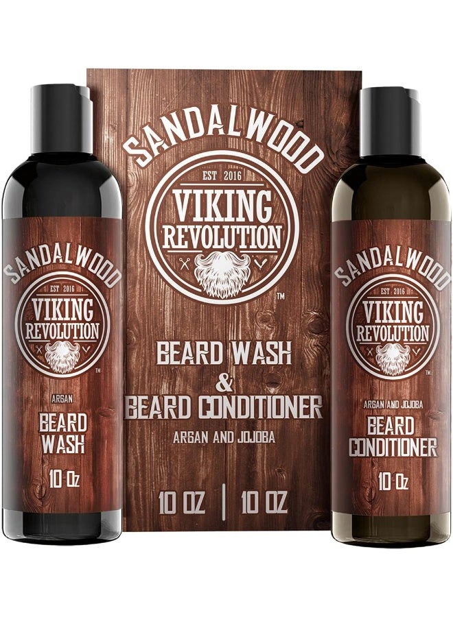 Beard Wash & Beard Conditioner Set W/Argan & Jojoba Oils Softens & Strengthens Natural Sandalwood Scent Beard Shampoo W/Beard Oil (300Ml)