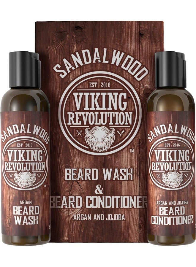 Beard Wash & Beard Conditioner Set W/Argan & Jojoba Oils Softens & Strengthens Natural Sandalwood Scent Beard Shampoo W/Beard Oil (5Oz)