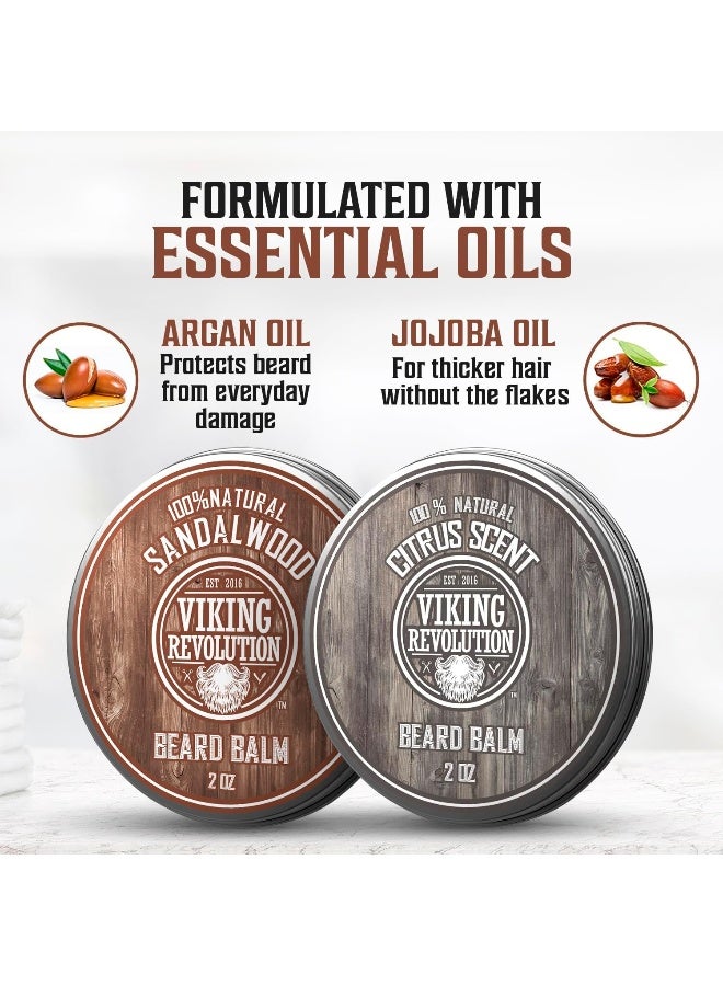 Beard Balm All Natural Grooming Treatment With Argan Oil & Mango Butter Strengthens & Softens Beards & Mustaches Citrus & Sandalwood Leave In Conditioner Wax For Men 2 Pack