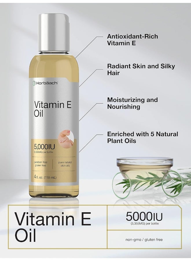 100% Natural Vitamin E Oil 5000 Iu 8 Oz (2 X 4Oz) For SkinHair & Face VegetarianNon-GmoGluten Free By Horbaach