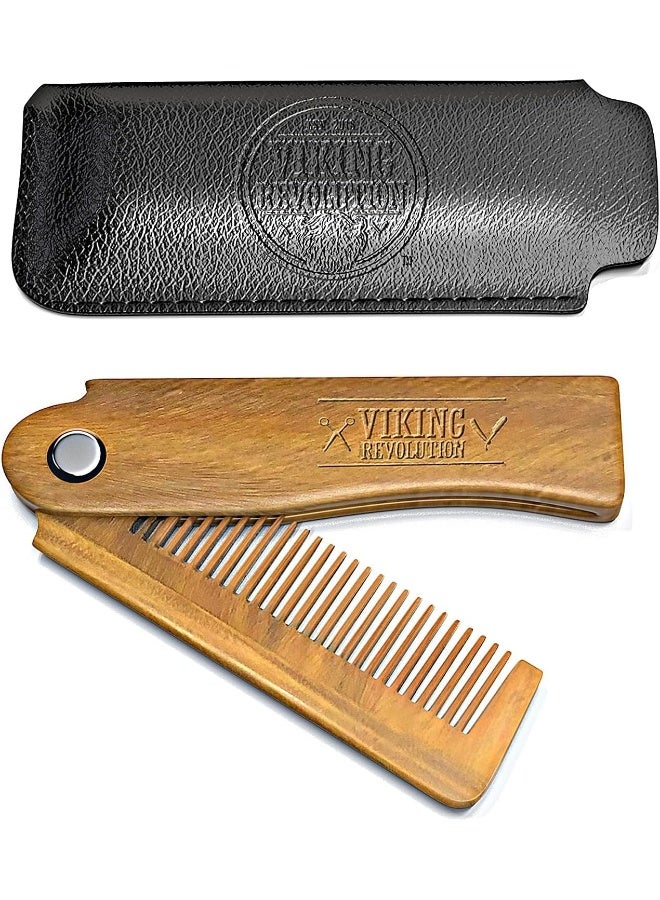 Folding Beard Comb W/Carrying Pouch For Men All Natural Wooden Beard Comb W/Gift Box Green Sandalwood Comb For Grooming & Combing HairBeards And Mustaches