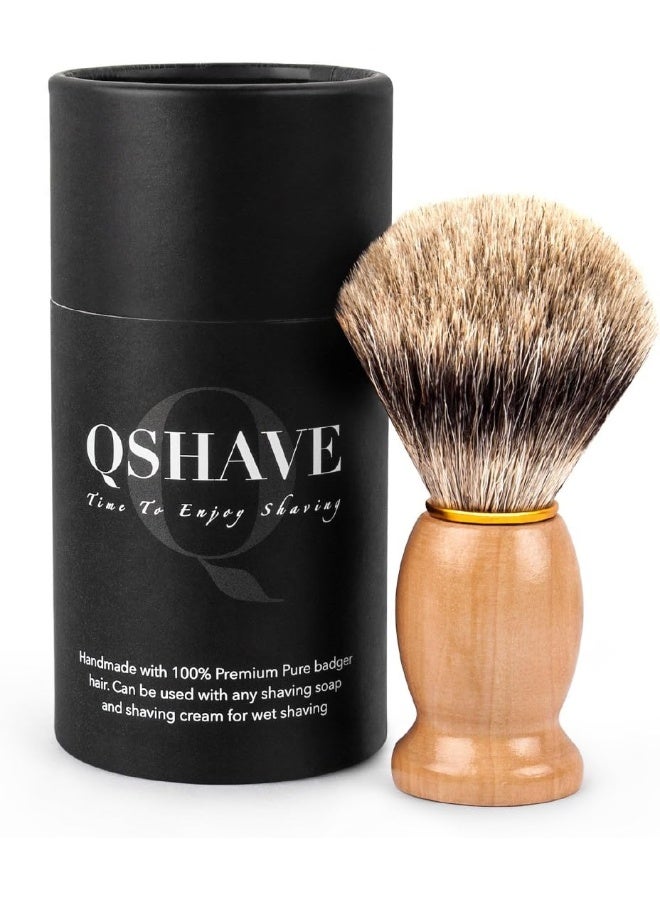 Qshave Pure Best Pure Badger Hair Shaving Brush Handmade. Real Wood Base. Perfect For Wet ShaveSafety RazorDouble Edge Razor