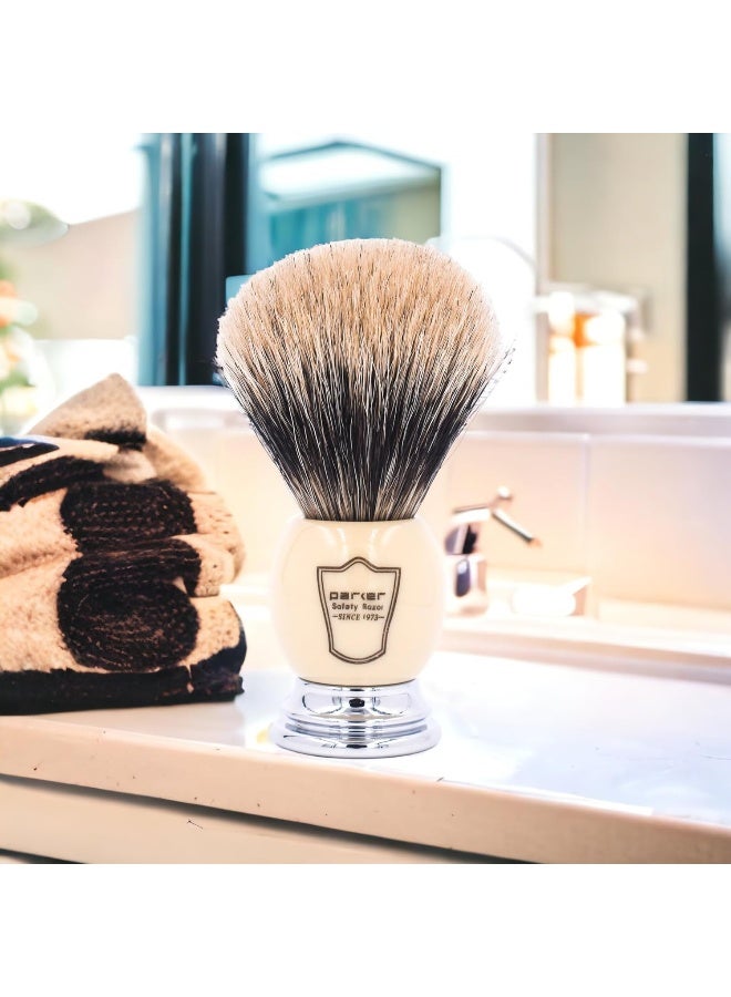 Handmade Deluxe Long Loft 100% Pure Badger Shaving Brush With Ivory & Chrome Handle Brush Stand Included