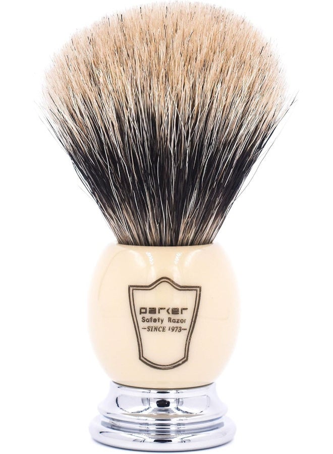 Handmade Deluxe Long Loft 100% Pure Badger Shaving Brush With Ivory & Chrome Handle Brush Stand Included