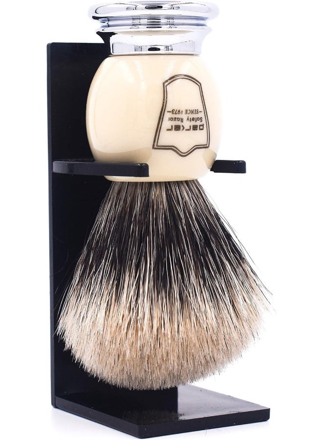 Handmade Deluxe Long Loft 100% Pure Badger Shaving Brush With Ivory & Chrome Handle Brush Stand Included