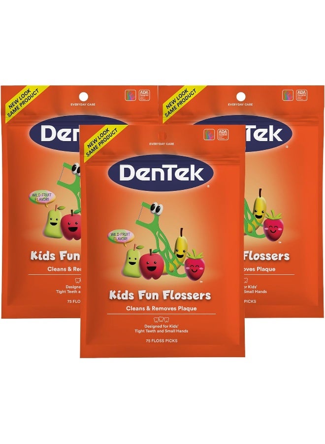 Dentek Kids Fun FlossersRemoves Food & Plaque75 CountPack Of 3