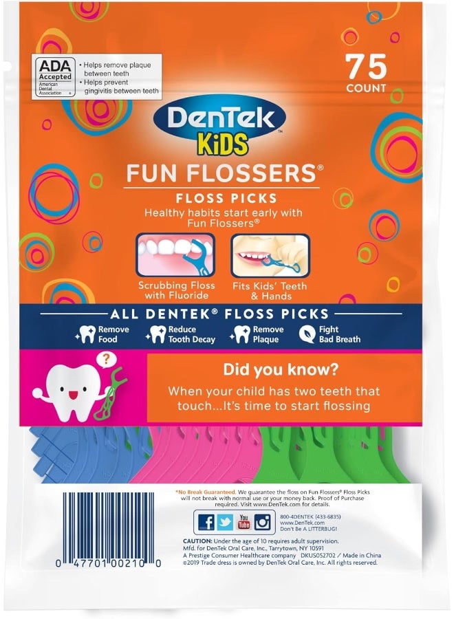 Dentek Kids Fun FlossersRemoves Food & Plaque75 CountPack Of 3