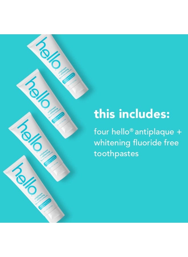 Hello Antiplaque And Whitening Fluoride Free ToothpasteNatural Peppermint FlavorSls FreeGluten FreePeroxide FreeVegan4.7 Ounce (Pack Of 4)