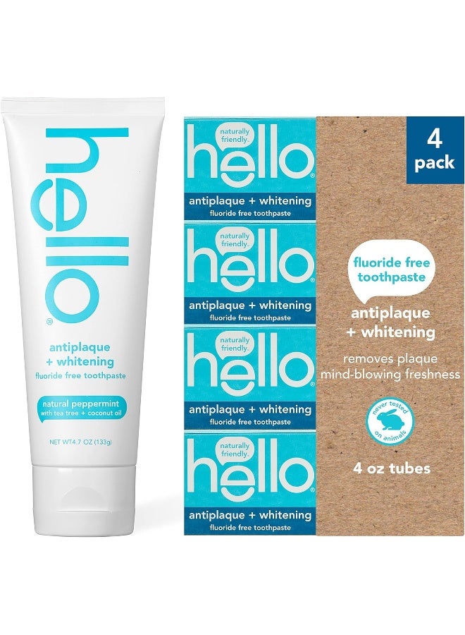 Hello Antiplaque And Whitening Fluoride Free ToothpasteNatural Peppermint FlavorSls FreeGluten FreePeroxide FreeVegan4.7 Ounce (Pack Of 4)