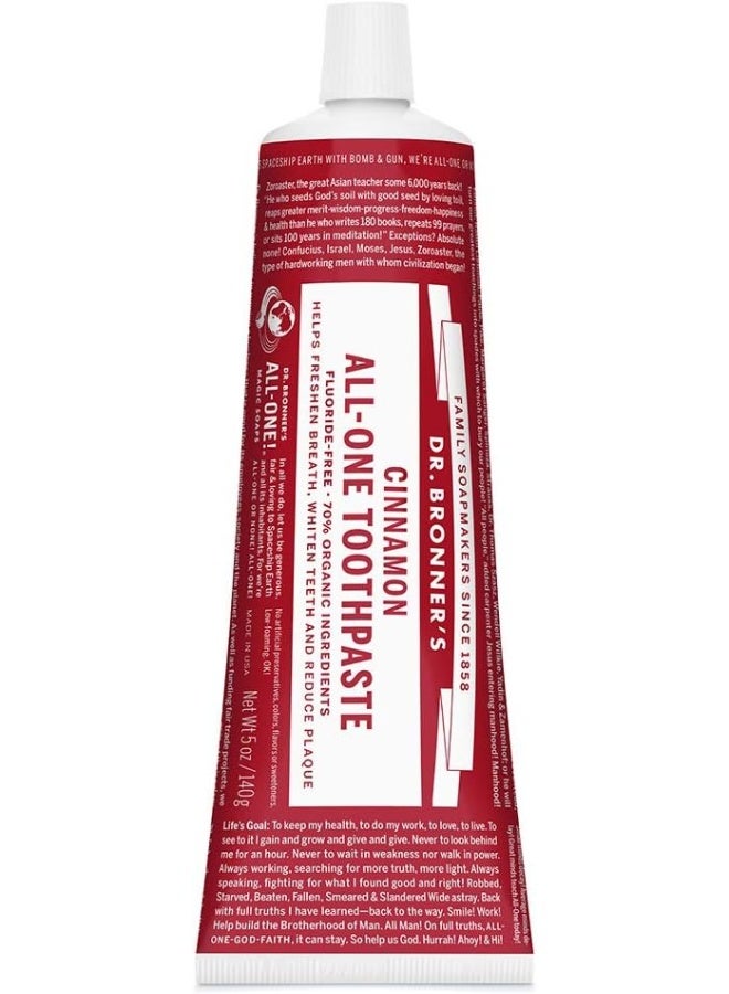 (150Ml) Dr. Bronner'S All-One Toothpaste (Cinnamon150Ml) 70% Organic IngredientsNatural And EffectiveFluoride-FreeSls-FreeHelps Freshen BreathReduce PlaqueWhiten TeethVegan