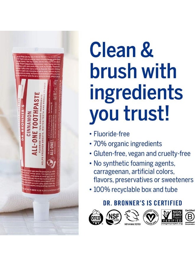 (150Ml) Dr. Bronner'S All-One Toothpaste (Cinnamon150Ml) 70% Organic IngredientsNatural And EffectiveFluoride-FreeSls-FreeHelps Freshen BreathReduce PlaqueWhiten TeethVegan