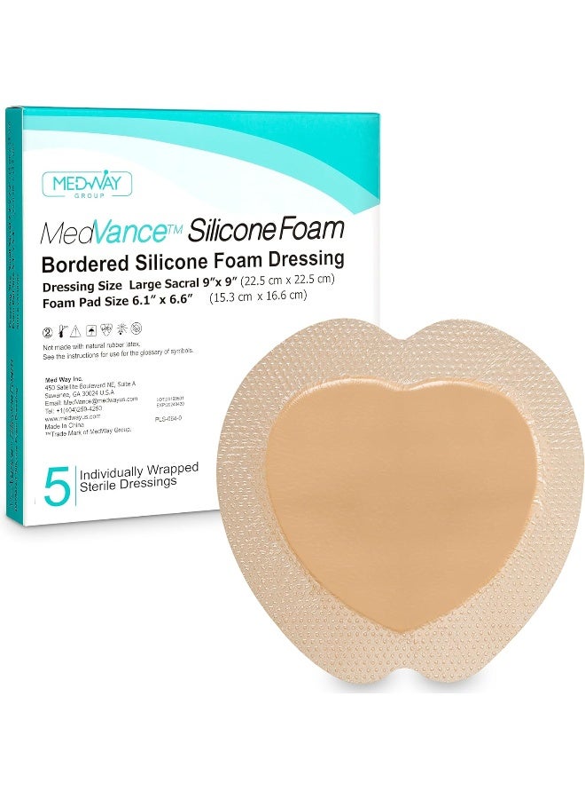 Silicone Bordered Silicone Adhesive Foam Dressing Sacral, Size 9