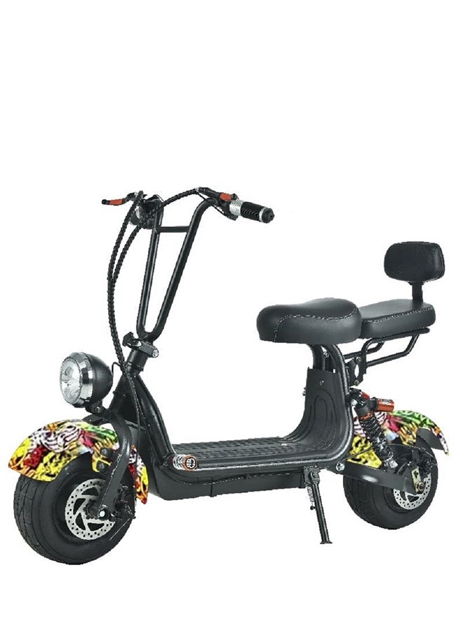 Mini Coco Harley Fat Tyre Electric Scooter With Removable Battery-yellow Graffiti